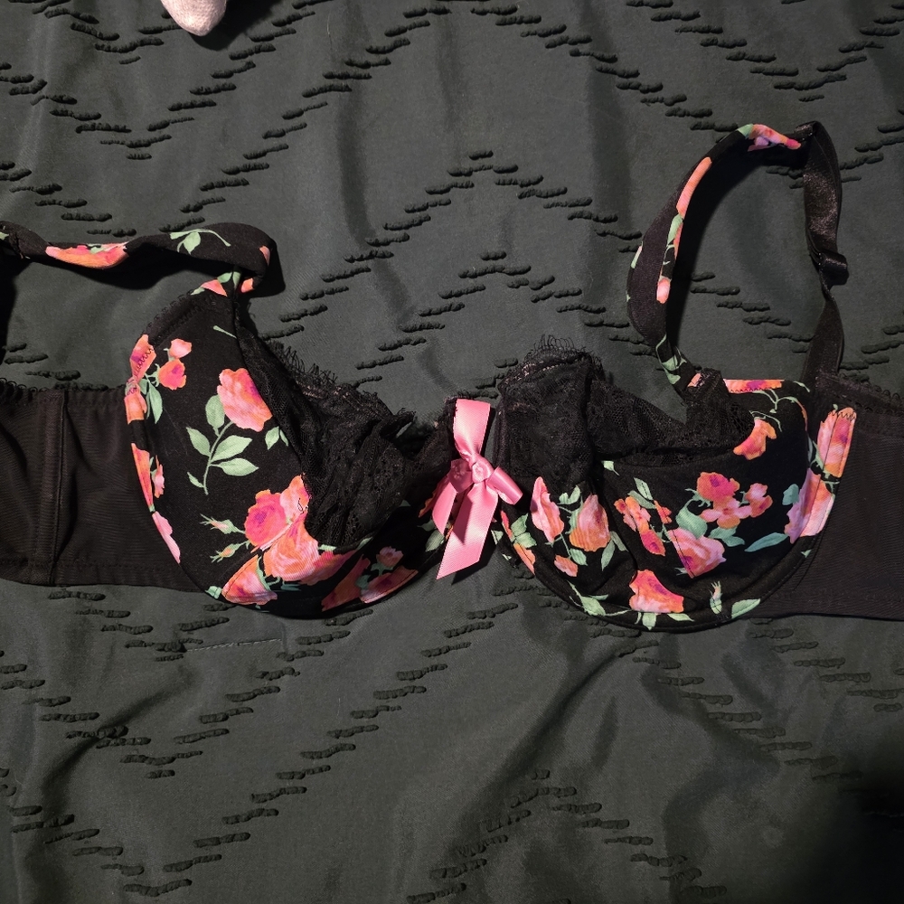 Floral Black and Pink Bra